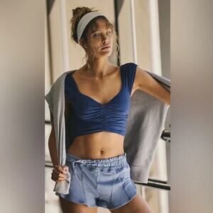 Free People Movement Off Duty Shorts Blue Athleisure Dolphin Hem Size Small